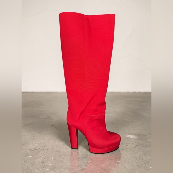 Gucci Shoes - Gucci Red Heel Platform Runway Boots Ribbed‎ Fabric Pull-on Size 36.5 US 6.5
